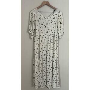 Carly Jean Los Angeles White Floral Midi Dress Large Boho Tiered Cottagecore